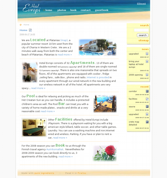 Hotelevropi.com is hotel evropi's web presence. Built on madpy also includes a captcha protected gue...